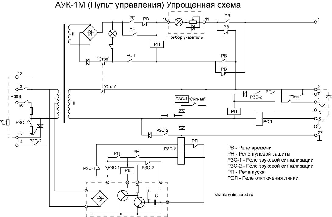 Схема электрическая упрощенная АУК-1М Пульт управления