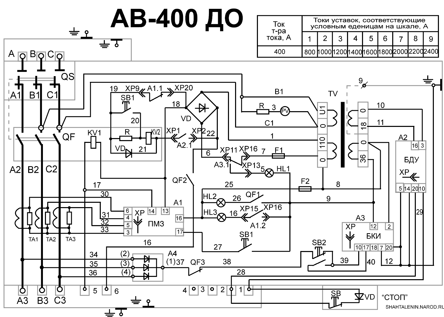 Схема электрическая принципиальная АВ-400 ДО