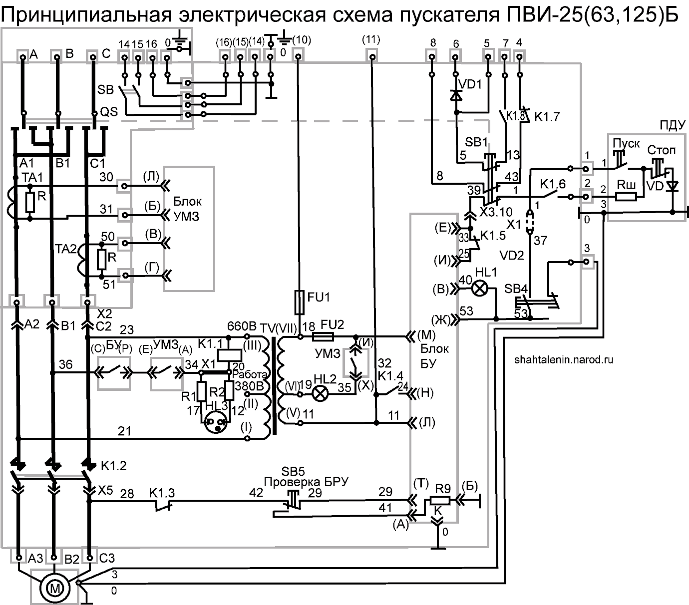 Схема электрическая принципиальная ПВИ-25, 63, 125Б