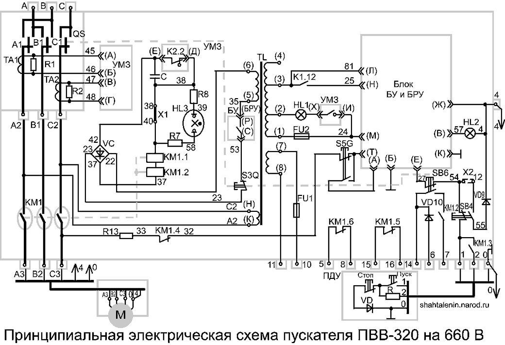 Схема электрическая принципиальная ПВВ-320(660В)